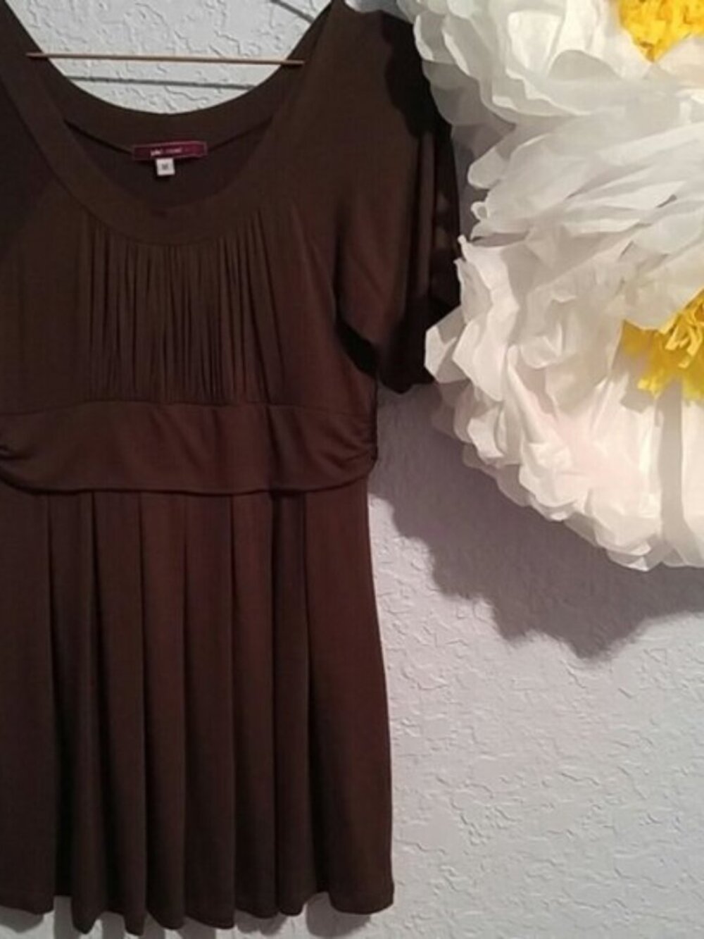 Julie's Closet SZM Brown Pullover Rayon Spandex Blend Gathered Top